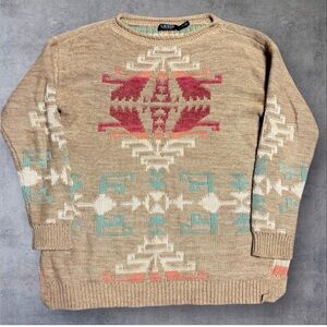 Ralph Lauren linen and cotton Beige and Pink Patterned Sweater Navajo print